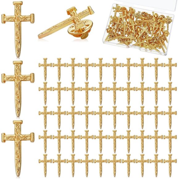 50 Pcs Gold Cross Pins Bulk Christian Jewelry for Men Women Chaplain Church Pray - Picture 1 of 6